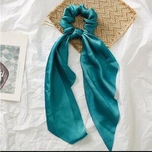 Solid Color Knotted Ribbon Hair Tie Scrunchies, Green